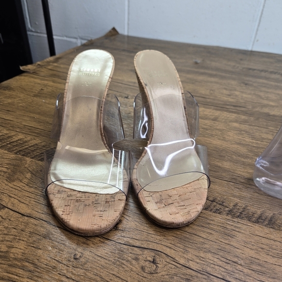 Stuart Weitzman Clear Vinyl Cork Wedge Heels Sandals - Picture 8 of 12